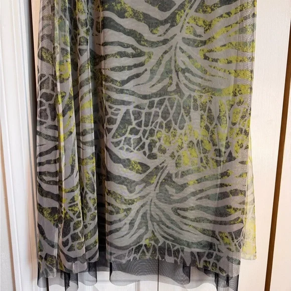 Kozan Zebra Print Midi Sheer Mesh Overlay Dress Size Medium Muted Gray Green NWT - Picture 9 of 13